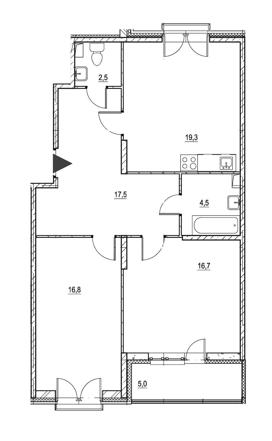 2-комнатная квартира 80.5 м², 4/8 эт., ЖК «Квартал Che»